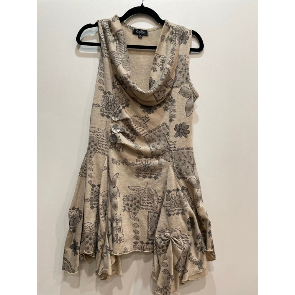 Papillon Cowl Neck Long Tunic Top M Asymmetric